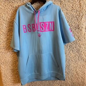 BL101 BSBL SZN Performance Hoodie Mens Med Blue Pink Baseball Core Short Sleeve